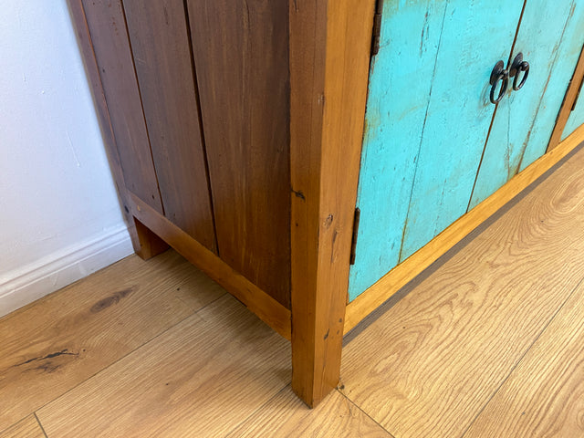 Boatwood by WMK # Schönes langes Sideboard in Meeresblau, ein aus altem Bootsholz handgefertigtes Unikat aus massivem Teakholz # Kommode Lowboard TV-Lowboard TV-Board TV-Bank Anrichte Bootsmöbel Teak