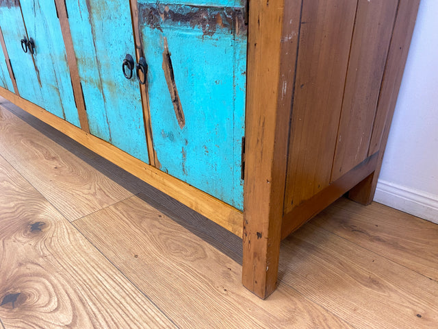 Boatwood by WMK # Schönes langes Sideboard in Meeresblau, ein aus altem Bootsholz handgefertigtes Unikat aus massivem Teakholz # Kommode Lowboard TV-Lowboard TV-Board TV-Bank Anrichte Bootsmöbel Teak