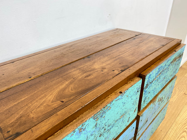 Boatwood by WMK # Meeresblaue Kommode mit Schubladen I Handmade Unikat aus altem Bootsholz I Teakholz massiv # Sideboard Schubladenkommode Wäschekommode Wickelkommode Anrichte Schrank NRW Kiel Rostock