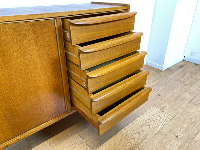 WMK I Stilvolles Mid-Century Sideboard in Eiche mit Schubladen I Kommode Schrank Wohnzimmerschrank Anrichte Lowboard TV-Schrank TV-Board Vintage DDR Berlin Dresden Bayern Frankfurt