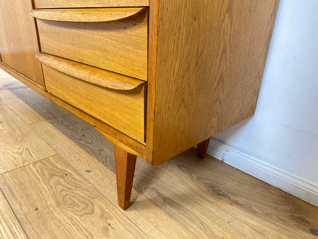 WMK I Stilvolles Mid-Century Sideboard in Eiche mit Schubladen I Kommode Schrank Wohnzimmerschrank Anrichte Lowboard TV-Schrank TV-Board Vintage DDR Berlin Dresden Bayern Frankfurt