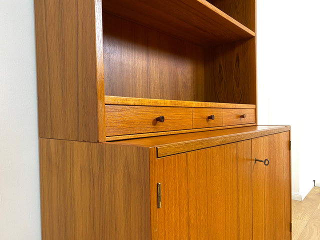 WMK # Stilvoller skandinavischer Mid-Century Bücherschrank in Teakholz mit auszieh. Schreibfläche & verstell. Regalböden # Bücherregal Regal Sekretär Highboard Sideboard Kommode Danish Design Vintage