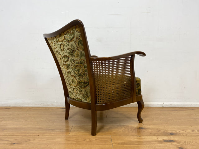 WMK I 1/2 Eleganter Mid-Century Chippendale Sessel mit wunderschönem grünem Brokat Bezug und Armlehnen mit Wiener Geflecht I Clubsessel Lesesessel Armchair 60er Vintage Barock Berlin Hof Hannover