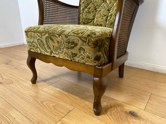 WMK I 1/2 Eleganter Mid-Century Chippendale Sessel mit wunderschönem grünem Brokat Bezug und Armlehnen mit Wiener Geflecht I Clubsessel Lesesessel Armchair 60er Vintage Barock Berlin Hof Hannover