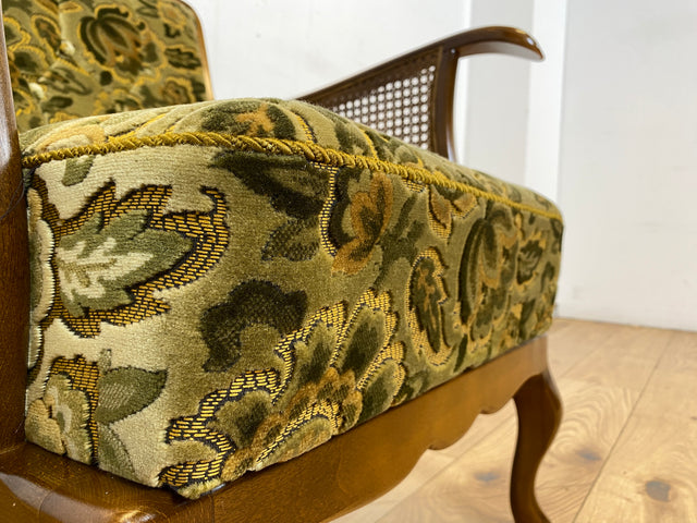 WMK I 1/2 Eleganter Mid-Century Chippendale Sessel mit wunderschönem grünem Brokat Bezug und Armlehnen mit Wiener Geflecht I Clubsessel Lesesessel Armchair 60er Vintage Barock Berlin Hof Hannover