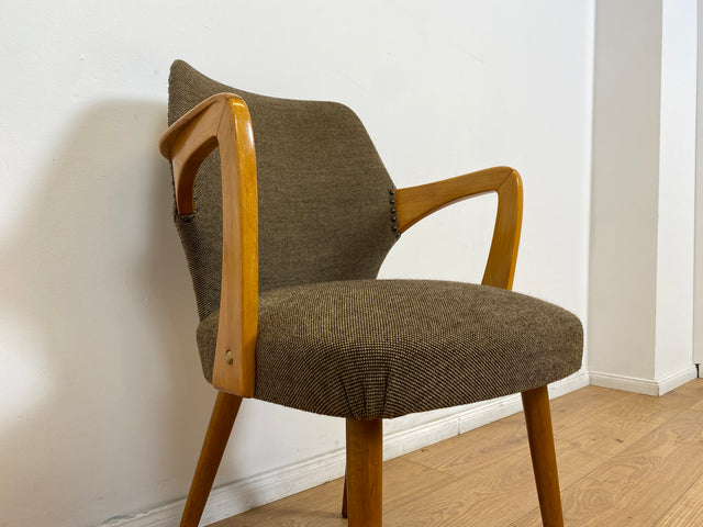 WMK # Besonders schöner & sehr gut erhaltener Mid-Century Cocktailsessel mit hellem Holzrahmen & tollem Originalbezug # Sessel Armlehnstuhl Armchair Stuhl Schreibtischstuhl Vintage Space Age 50er 60er