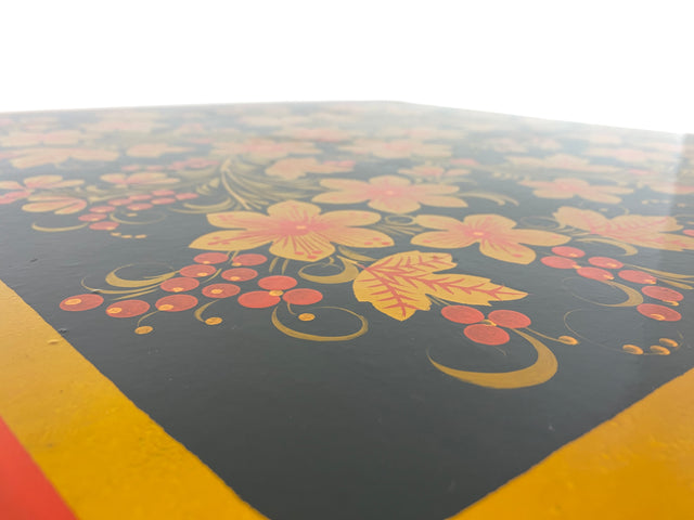 WMK # Freundlicher und gut erhaltener Mid-Century Couchtisch im Chochloma Stil handbemalter Oberfläche & konischen Füßen # Wohnzimmertisch Coffee Table Beistelltisch Nierentisch Vintage 50er 60er