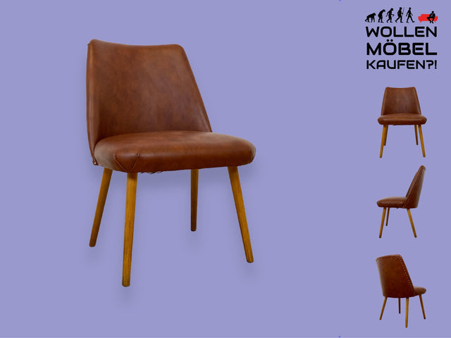 WMK I Versand I Kultiger und sehr gut erhaltener Mid-Century DDR Cocktailsessel mit braunem Kunstlederbezug I Sessel Ledersessel Stuhl Chair Space Age Vintage Retro 60er 70er Berlin Hannover Leipzig
