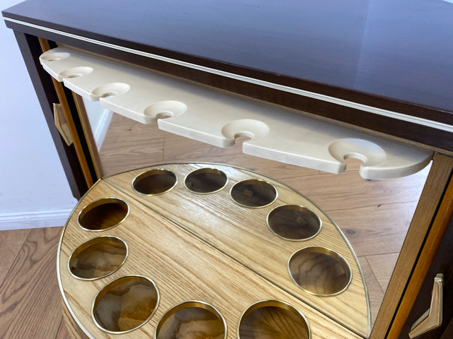 WMK I Seltene Mid-Century Eckkommode mit drehbarem verspiegeltem Barfach & Schiebetüren I Barkommode Barschrank Eckschrank Kommode Bar Minibar Hausbar 50er 60er Vintage Rockabilly Berlin Hamburg Köln