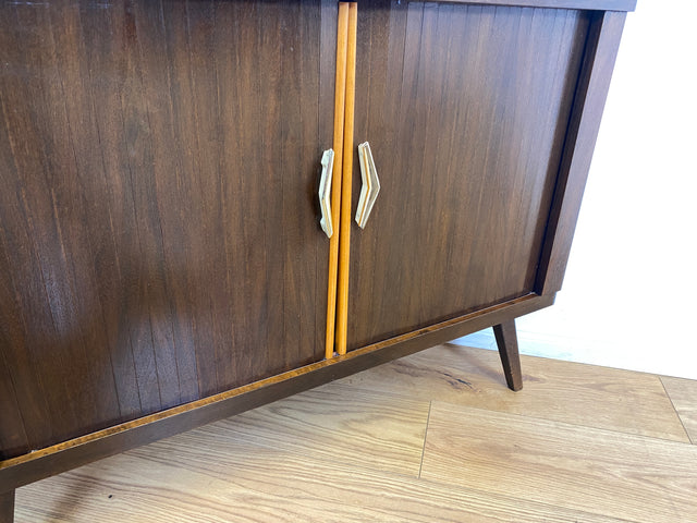 WMK I Seltene Mid-Century Eckkommode mit drehbarem verspiegeltem Barfach & Schiebetüren I Barkommode Barschrank Eckschrank Kommode Bar Minibar Hausbar 50er 60er Vintage Rockabilly Berlin Hamburg Köln