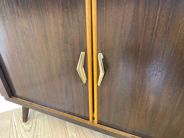 WMK I Seltene Mid-Century Eckkommode mit drehbarem verspiegeltem Barfach & Schiebetüren I Barkommode Barschrank Eckschrank Kommode Bar Minibar Hausbar 50er 60er Vintage Rockabilly Berlin Hamburg Köln