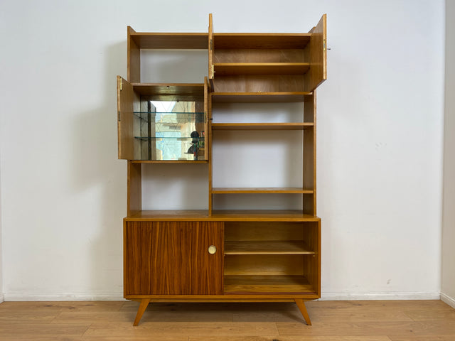 WMK # Stilvolles, minimalistisches Mid-Century Highboard mit verspiegelter Bar & Schiebetüren # Wohnzimmerschrank Sideboard Schrankwand Barschrank Regal Bücherregal Bücherschrank Kommode Vintage 60er
