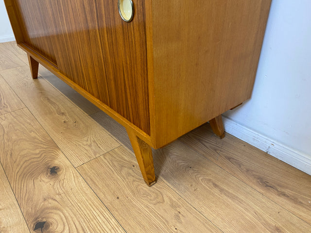 WMK # Stilvolles, minimalistisches Mid-Century Highboard mit verspiegelter Bar & Schiebetüren # Wohnzimmerschrank Sideboard Schrankwand Barschrank Regal Bücherregal Bücherschrank Kommode Vintage 60er