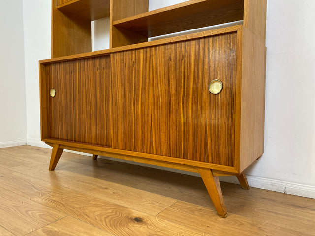 WMK # Stilvolles, minimalistisches Mid-Century Highboard mit verspiegelter Bar & Schiebetüren # Wohnzimmerschrank Sideboard Schrankwand Barschrank Regal Bücherregal Bücherschrank Kommode Vintage 60er