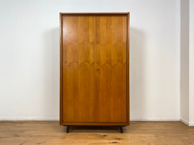 WMK Stilvoller und hochwertiger Mid-Century Kleiderschrank aus vollem Holz mit Kleiderstange und Regalböden # Schrank Schlafzimmerschrank Wardrobe Wäscheschrank Garderobe Flurschrank Vintage 50er 60er