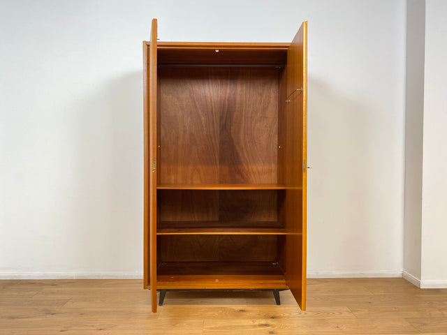 WMK Stilvoller und hochwertiger Mid-Century Kleiderschrank aus vollem Holz mit Kleiderstange und Regalböden # Schrank Schlafzimmerschrank Wardrobe Wäscheschrank Garderobe Flurschrank Vintage 50er 60er