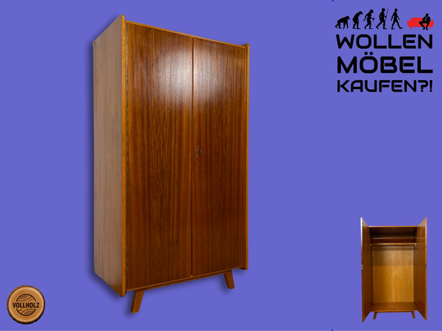 WMK I Versand 85€ I Stilvoller Mid-Century Kleiderschrank aus vollem Holz mit Kleiderstange und konischen Füßen I Schrank Schlafzimmerschrank Wardrobe Vintage 50er 60er Berlin Dresden Niedersachsen