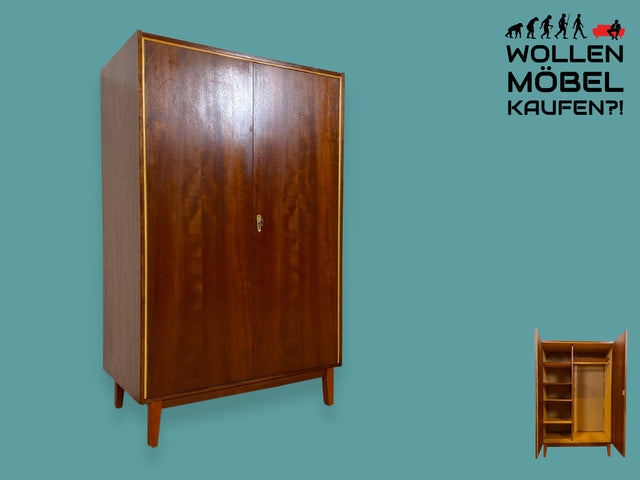 WMK I Schöner & perfekt aufgeteilter Mid-Century Kleiderschrank mit Kleiderstange, Böden & Messingbeschlag I Schrank Wäscheschrank Schlafzimmerschrank Flurschrank 50er 60er Vintage Berlin NRW Halle