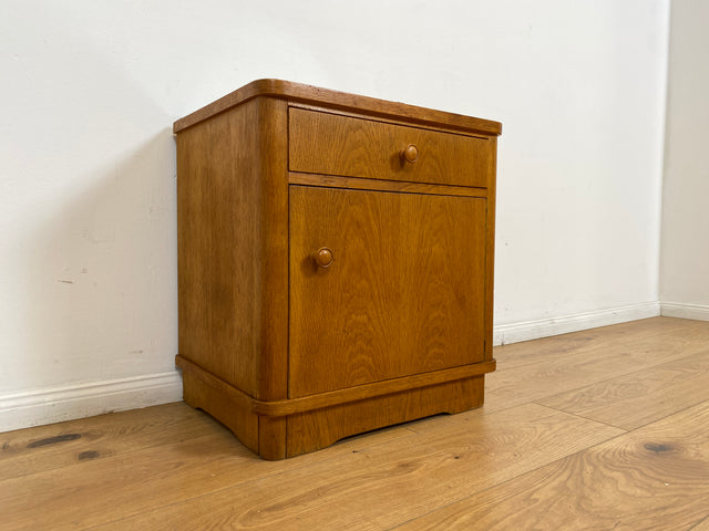 WMK # Hübscher und sehr gut erhaltener Mid-Century Nachttisch aus 1964 in Eichenholz mit Schublade und großem Fach # Nachtschrank Nachtschränkchen Nachtkommode Kommode Bedside Table Vintage 50er 60er