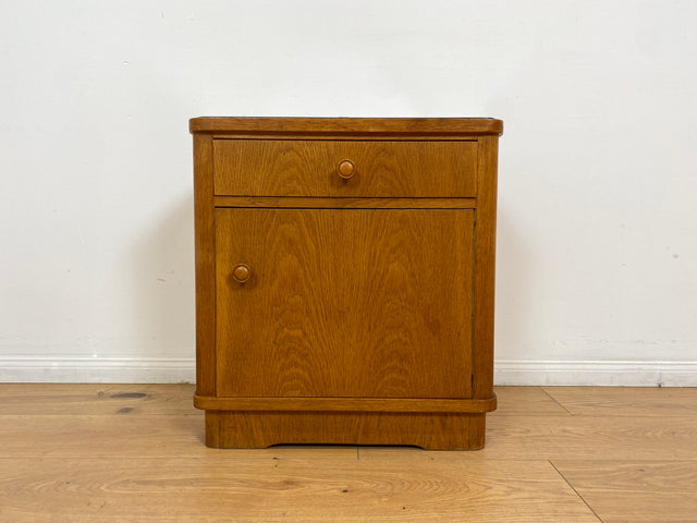 WMK # Hübscher und sehr gut erhaltener Mid-Century Nachttisch aus 1964 in Eichenholz mit Schublade und großem Fach # Nachtschrank Nachtschränkchen Nachtkommode Kommode Bedside Table Vintage 50er 60er