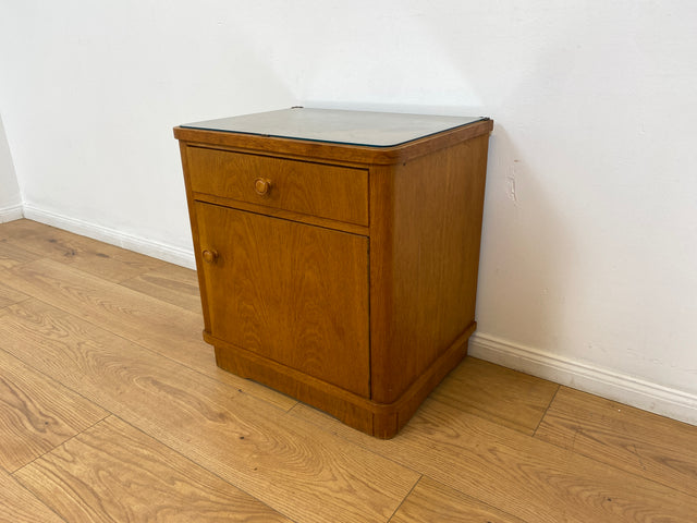 WMK # Hübscher und sehr gut erhaltener Mid-Century Nachttisch aus 1964 in Eichenholz mit Schublade und großem Fach # Nachtschrank Nachtschränkchen Nachtkommode Kommode Bedside Table Vintage 50er 60er