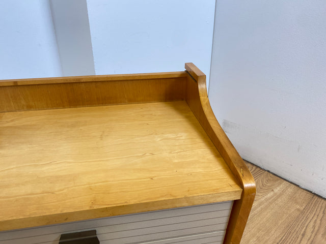 WMK # 1/2 Schöner & gut erhaltener Mid-Century Nachttisch mit Schubladen & schwarzen Hairpin Metallfüßen # Nachtschrank Nachtkommode Nachtschränkchen Bedside Table Kommode Vintage DDR 50er 60er Berlin