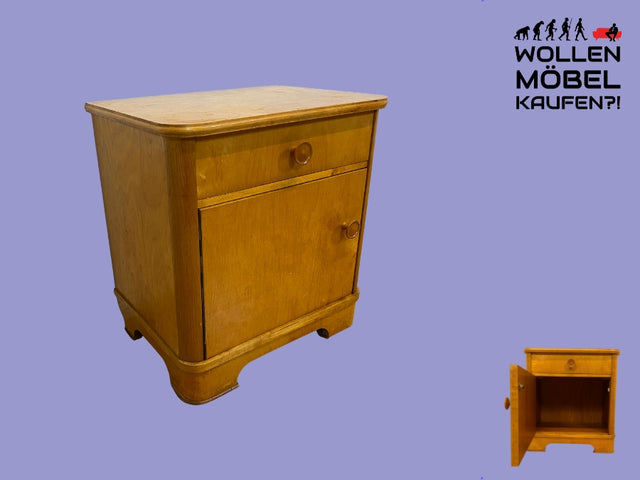 WMK I Hübscher Mid-Century Nachttisch aus vollem Holz mit Schublade und Holzgriffen I Nachtschank Nachtschränkchen Nachtkommode Kommode Night Stand Art Deco Vintage 50er 60er Berlin Göttingen Erfurt