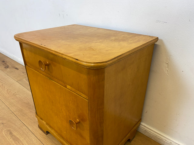 WMK I Hübscher Mid-Century Nachttisch aus vollem Holz mit Schublade und Holzgriffen I Nachtschank Nachtschränkchen Nachtkommode Kommode Night Stand Art Deco Vintage 50er 60er Berlin Göttingen Erfurt