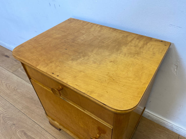 WMK I Hübscher Mid-Century Nachttisch aus vollem Holz mit Schublade und Holzgriffen I Nachtschank Nachtschränkchen Nachtkommode Kommode Night Stand Art Deco Vintage 50er 60er Berlin Göttingen Erfurt
