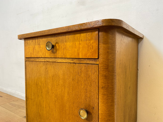 WMK 1/2 Schöner Mid-Century Nachttisch aus vollem Holz mit Schublade und Messinggriffen I Nachtschank Nachtschränkchen Nachtkommode Kommode Night Stand Art Deco Vintage 50er 60er Berlin Bochum Halle