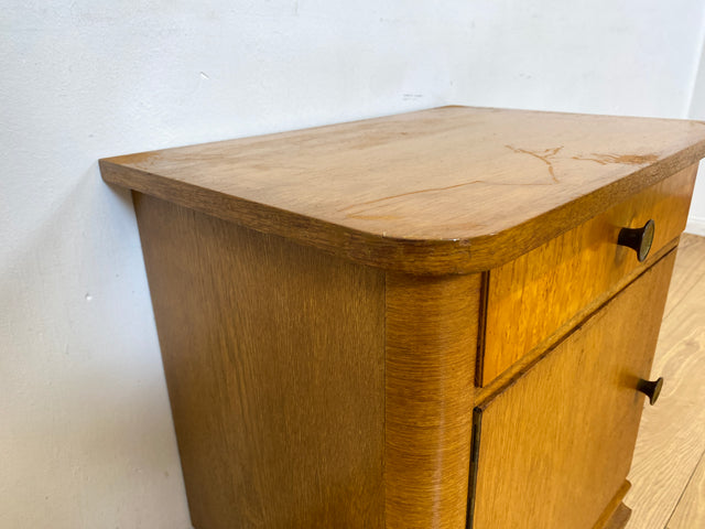 WMK 1/2 Schöner Mid-Century Nachttisch aus vollem Holz mit Schublade und Messinggriffen I Nachtschank Nachtschränkchen Nachtkommode Kommode Night Stand Art Deco Vintage 50er 60er Berlin Bochum Halle