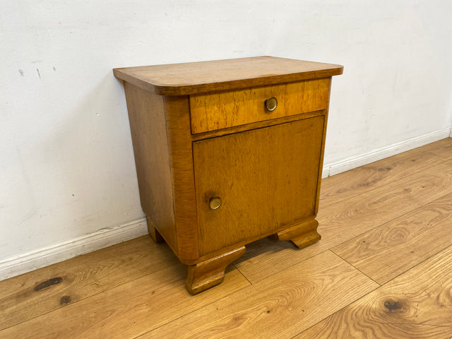 WMK 1/2 Schöner Mid-Century Nachttisch aus vollem Holz mit Schublade und Messinggriffen I Nachtschank Nachtschränkchen Nachtkommode Kommode Night Stand Art Deco Vintage 50er 60er Berlin Bochum Halle
