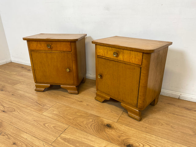 WMK 1/2 Schöner Mid-Century Nachttisch aus vollem Holz mit Schublade und Messinggriffen I Nachtschank Nachtschränkchen Nachtkommode Kommode Night Stand Art Deco Vintage 50er 60er Berlin Bochum Halle