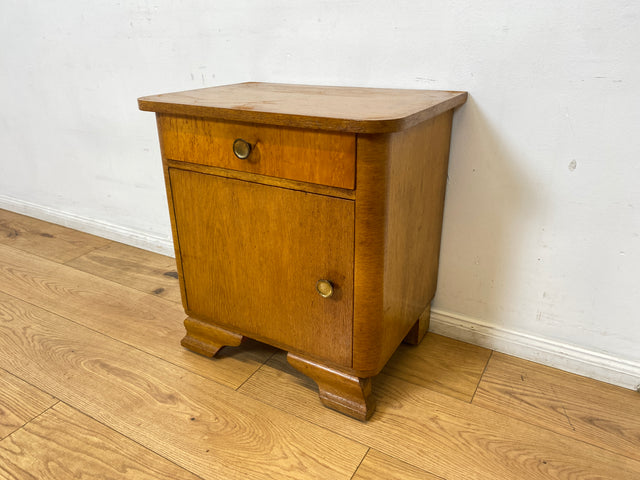 WMK 1/2 Schöner Mid-Century Nachttisch aus vollem Holz mit Schublade und Messinggriffen I Nachtschank Nachtschränkchen Nachtkommode Kommode Night Stand Art Deco Vintage 50er 60er Berlin Bochum Halle