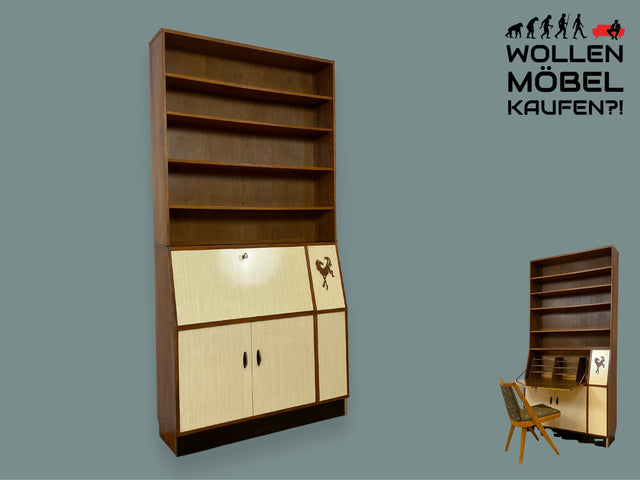 WMK I Einzigartiger und gut erhaltener Mid-Century Schreibschrank mit Regal I Sekretär Schreibkommode Schreibtisch Bücherschrank Bücherregal Flurkommode Vintage Retro 60er 70er Berlin Bonn NRW Bayern