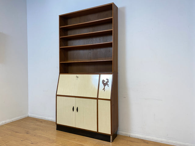 WMK I Einzigartiger und gut erhaltener Mid-Century Schreibschrank mit Regal I Sekretär Schreibkommode Schreibtisch Bücherschrank Bücherregal Flurkommode Vintage Retro 60er 70er Berlin Bonn NRW Bayern