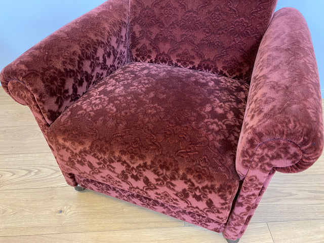 WMK # 1/2 Gemütlicher und sehr gut erhaltener Mid-Century Sessel auf Rollen mit bequemen Federkernsitz & bordeaux rotem Samt Bezug # Clubsessel Lesesessel Stuhl Armchair Brokat Vintage Retro 50er 60er