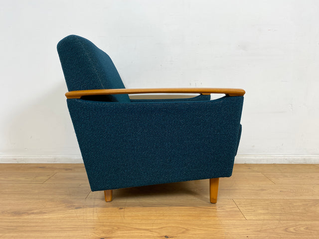 WMK I Stilvoller Mid-Century Sessel in petrol blauem Originalbezug mit Holz Armlehnen I Clubsessel Loungesessel Lesesessel Armchair Chair Sitzgarnitur Retro Vintage 50er 60er Berlin Hamburg München