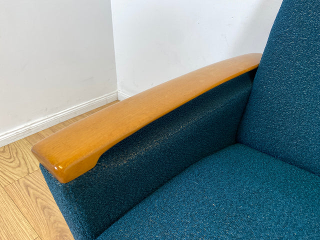 WMK I Stilvoller Mid-Century Sessel in petrol blauem Originalbezug mit Holz Armlehnen I Clubsessel Loungesessel Lesesessel Armchair Chair Sitzgarnitur Retro Vintage 50er 60er Berlin Hamburg München