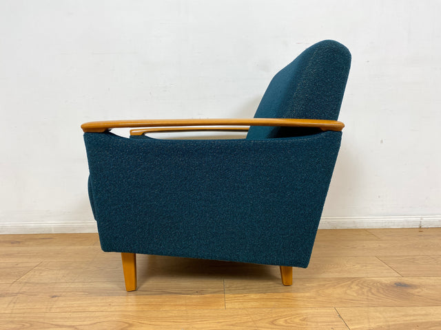 WMK I Stilvoller Mid-Century Sessel in petrol blauem Originalbezug mit Holz Armlehnen I Clubsessel Loungesessel Lesesessel Armchair Chair Sitzgarnitur Retro Vintage 50er 60er Berlin Hamburg München