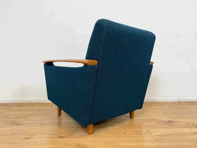 WMK I Stilvoller Mid-Century Sessel in petrol blauem Originalbezug mit Holz Armlehnen I Clubsessel Loungesessel Lesesessel Armchair Chair Sitzgarnitur Retro Vintage 50er 60er Berlin Hamburg München