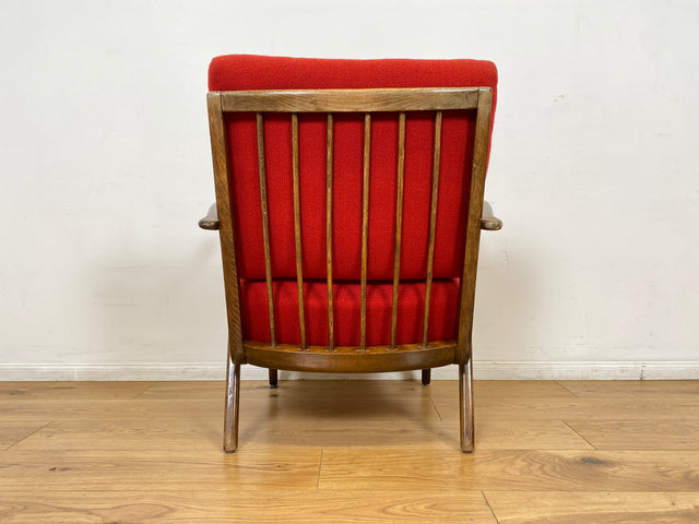 WMK I 1/2 Eleganter und gut erhaltener Mid-Century Sessel mit bequemen Federkernsitz & rotem Originalbezug I Clubsessel Lesesessel Armlehnsessel Sitzgruppe 50er 60er Vintage Berlin Hamburg Düsseldorf