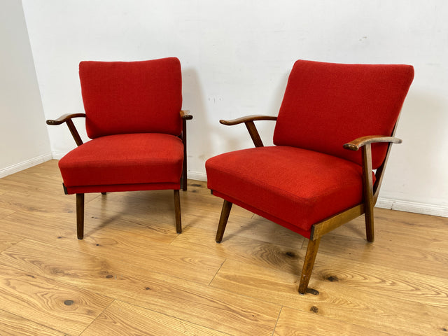 WMK I 1/2 Eleganter und gut erhaltener Mid-Century Sessel mit bequemen Federkernsitz & rotem Originalbezug I Clubsessel Lesesessel Armlehnsessel Sitzgruppe 50er 60er Vintage Berlin Hamburg Düsseldorf