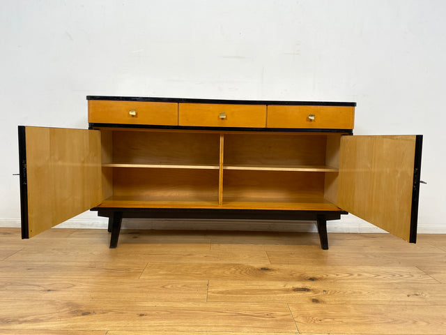 WMK I Sehr schöner Mid-Century Sideboard aus vollem Holz mit Schubladen & Messinggriffen I Anrichte Kommode Schrank Fernsehschrank TV Bank Rockabilly 50er 60er Vintage I Berlin Frankfurt Hamburg