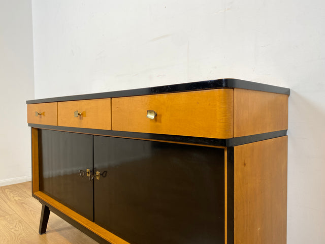 WMK I Sehr schöner Mid-Century Sideboard aus vollem Holz mit Schubladen & Messinggriffen I Anrichte Kommode Schrank Fernsehschrank TV Bank Rockabilly 50er 60er Vintage I Berlin Frankfurt Hamburg