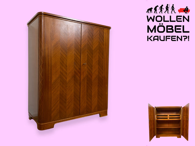WMK I Hochwertiger Mid-Century Wäscheschrank von 1956 aus vollem Holz mit Schubladen & Intarsien I Schrank Highboard Kleiderschrank Kommode Wäschekommode Schuhschrank Vintage Berlin Leipzig Stuttgart