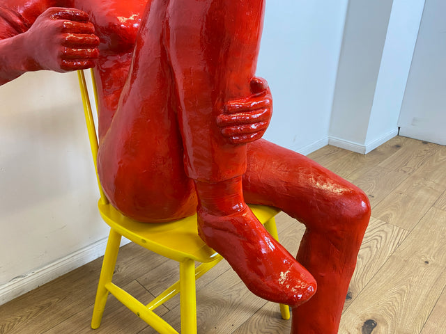 WMK Art # 1/2 Moderne Gipskunst in Lebensgröße - 2 ausdrucksstarke Skulpturen mit Charakter zwischen Pop und Nachdenklichkeit # Statuen Gibsfigur Kunstobjekt Kunstwerk Kunst Loft Dekoration Menschen