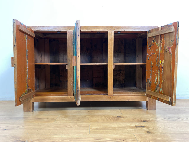 Boatwood by WMK I Einzigartiges nachhaltiges Sideboard aus altem Bootsholz, ein handgefertigtes Unikat aus massivem Teakholz I Kommode Schrank TV-Lowboard Anrichte Schuhkommode Schuhschrank Bootsmöbel