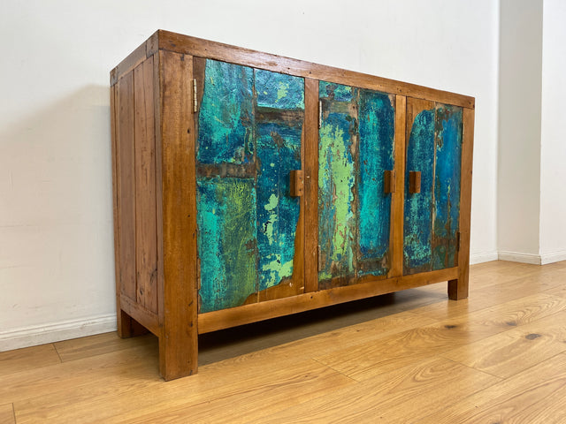 Boatwood by WMK I Einzigartiges nachhaltiges Sideboard aus altem Bootsholz, ein handgefertigtes Unikat aus massivem Teakholz I Kommode Schrank TV-Lowboard Anrichte Schuhkommode Schuhschrank Bootsmöbel