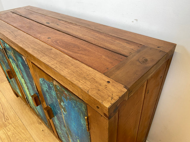 Boatwood by WMK I Einzigartiges nachhaltiges Sideboard aus altem Bootsholz, ein handgefertigtes Unikat aus massivem Teakholz I Kommode Schrank TV-Lowboard Anrichte Schuhkommode Schuhschrank Bootsmöbel